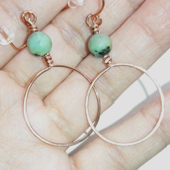 Artisan earrings  020# NEW bohemian African Turquoise Copper Bohemian indie hoop - Picture 5 of 5